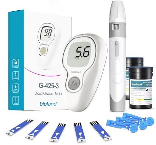 Glucometro Bioland G-425-3 - Kit Completo per il Monitoraggio del Diabete con 50 Strisce Reattive e Lancette, Doppia Unità di Misura (mmol/L/mg/dL), Risultati Veloci e Precisi