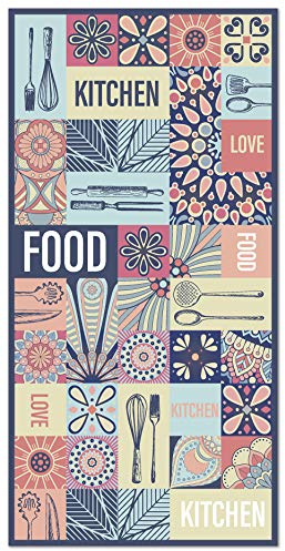 Panorama Alfombra Vinílica Cocina - Modelo Collage Palabras Baldosas Multicolor 60x110 cm - Varios tamaños - Decoración Hogar
