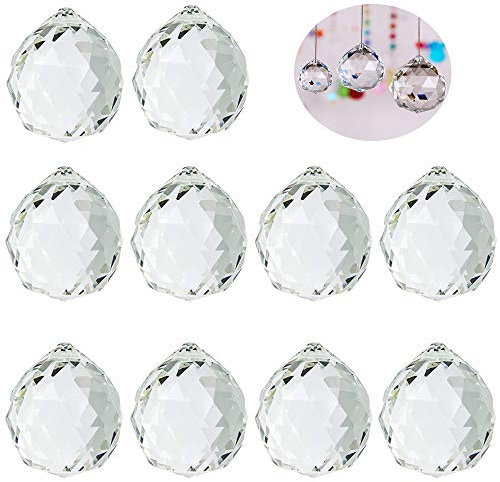 Limeow 10 Stück Prismen Ball Kristallglas 30mm geschliffene Regenbogenkristall Set kristallkugel Sonnenfänger Kugel Aufhängen Sonnenfänger kristall für Hochzeit Zuhause Buero Leuchter Dekoration