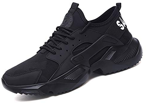 Annvia Chaussures de sécurité légères pour homme et femme avec embout en acier - Chaussures de sport et de travail - Respirantes - Taille au Royaume-Uni - Noir - noir 01, 43 1/3 EU