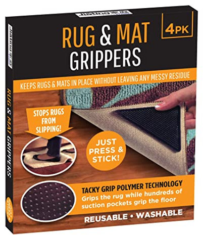 Rug Mat Grippers Non Anti Slip Grip Stickiness Reusable Washable Non Slip Carpet Underlay Grippers Tape For Wooden And Hard Floors For All Types And Sizes Of Rugs (Pack Of 4) (black)