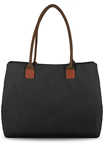 FITDON Canvas Handtasche Damen, Henkeltasche Hobo Shopper Umhängetasche Vintage Tote Bag, Groß Top Handle Taschen für Einkaufen Arbeit Schule Reisen Casual Daily, Schwarz