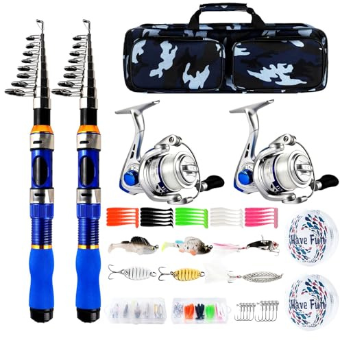 2-Pack 6.89FT Telescopic Fishing Rod Reel Combo Tackle Box Travel Carry Bag