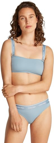 Calvin Klein Donna Top Bikini a Fascia Spalline Rimovibili, Blu (Faded Denim), L