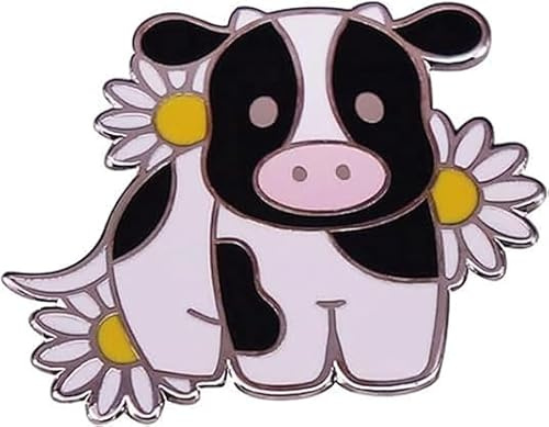 Adorables vaches et fleurs Émail Pin Broche Noir Blanc Mignon Ferme Animal Vache Drôle Métal Émail Pin pour Vêtements Sacs Vestes Chemises Sacs à Dos, Métal