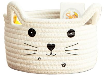 Cesto Portaoggetti in Cotone Intrecciato, Scatola Portaoggetti in Cotone per Gatti, Cestino Portaoggetti per Gatti, Adatto per Riporre Camera da Letto e Soggiorno
