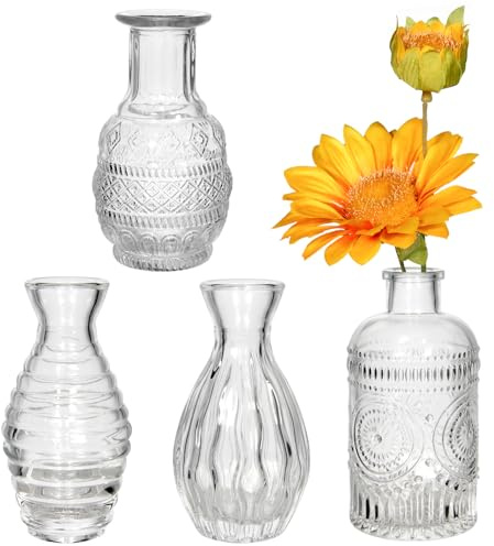 Set di piccoli vasi decorativi in vetro, 4 pezzi decorazione da tavolo matrimonio, mini vaso da tavolo vintage, cresima piccoli vasi per decorazione da tavolo, bottiglie vintage, vaso per fiori
