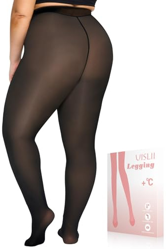 UISLII Plus Size Fleece Lined Tights Women,Warm Pantyhose Leggings Women,Fake Translucent Thermal Skin Colored Tights Winter,ropa de invierno para mujer.(Black-XXL-Plus)