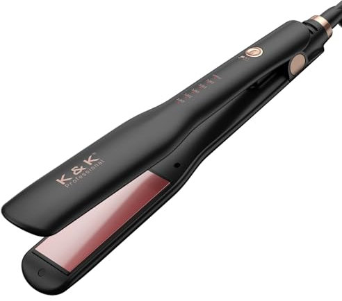 K&K Glätteisen Locken und Glätten, 20s Schnellaufheizung, 38mm Titanplatten Ionen Haarglätter für einen glatten Stil, 3D-Schwebepanel verhindert Haarziehen, mit LED-Display, 130°C-230°C