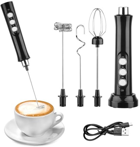NVIYAM Frullino Montalatte, Schiumatore Latte Elettrico, USB Ricaricabile Montalatte Elettrico con 3 Frullino in Acciaio Inox, 3 Velocità Regolabili, per Cappuccino, Latte, Matcha, Caffè, Cioccolata