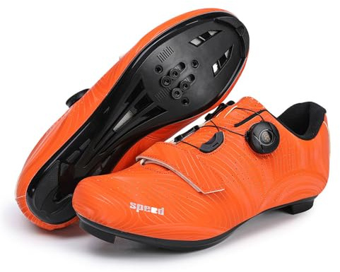 Treer Cycling Shoes Mens Womens, Road Bikes Mountain Bikes Cycle Trainers Shoes with SPD Cleats Outdoor Unisex Men Lady Spin Bike for Indoor, 4.5 UK-10 UK (Orange,8)