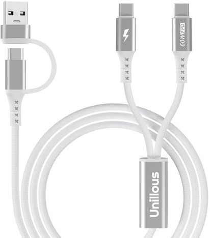 Cavo USB Type-C Ricarica Rapida con 2 porte Tipo C per Phone 17 16 15 Pro Max, 60W Dati Cavo Multiplo USB A/C 4 in 1, Multi Cavo di Ricarica per Samsung Galaxy Huawei Redmi PS4 Android Tablet- 1.2M