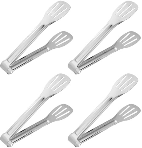 Set di 4 pinze da cucina in acciaio inox, pinze da 7 pollici, pinze da cucina, antiscivolo, per barbecue, insalata, cottura, riunioni di famiglia