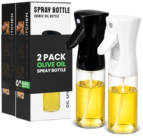 Quenxiyu Olive Oil Sprayer for Cooking 2 in 1, 220ml Glass Olive Oil Spray Bottle with Continuous Fine Mist, Food Grade Oil Sprayer for Air Fryer, Salad, BBQ, Baking, Frying