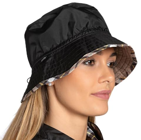 Y-DRY Cappello Reversibile Impermeabile, Ripiegabile con Custodia, Bucket Hat Antipioggia con Coulisse Regolabile, Taglia Unica, Leggero e Compatto (Beige/Nero)