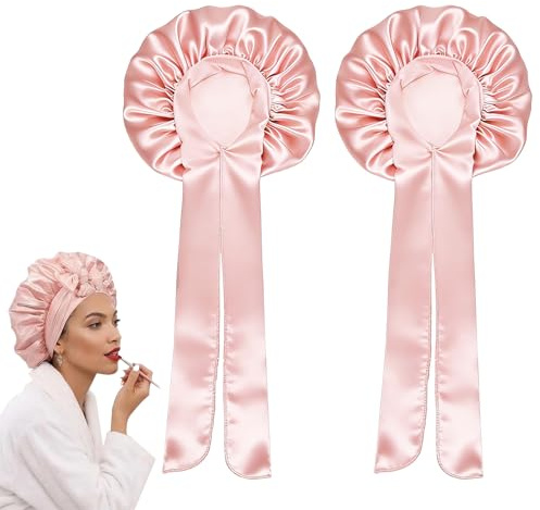 Ensemble de 2 Bonnets pour Cheveux Longs - Bonnets de Nuit Réglables en Satin pour Soin Nocturne, Confort Ultime, Protection Anticasse et Anti-sécheresse avec Large Bandeau, Idéal Tous Types de Cheveu