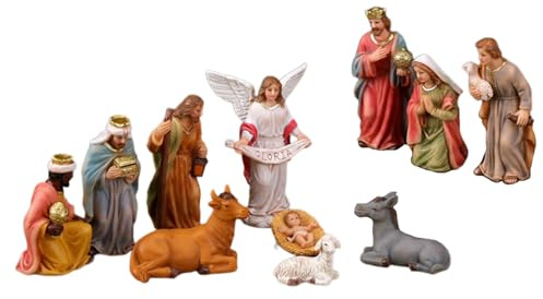 Ekoama Figuras de belén de Navidad, decoración coleccionable de resina de la sagrada familia, figura de mesa de Navidad