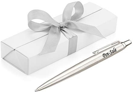 Personalised Engraved Parker Jotter Stainless Steel Ballpoint Pen in a White Box with Silver Ribbon, Blue ink, Custom Gifts for Christmas - Enter Your Custom Engraving