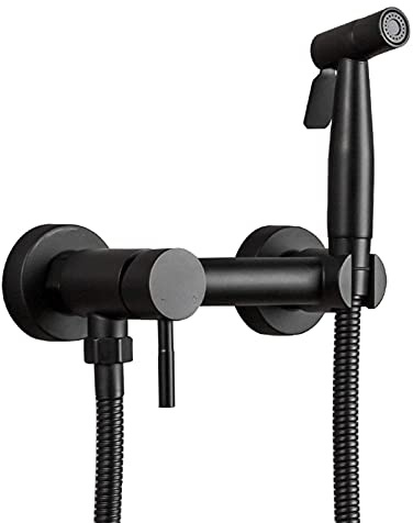 Bidet spruta med varmt och kallt vatten, matt svart väggmonterad varmvatten bidékran, mässing bidé spruta för toalett, baby tyg blöja spruta