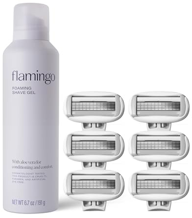 Flamingo Foaming Shaving Gel and Original Razor Blade Refill Cartridges - 6 Count - Shaving Razor Set for Women