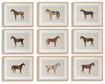 LOARTVE 9 pósteres de lienzo vintage de caballo, impresiones artísticas de caballos de granja, imágenes rústicas para decoración de pared para sala de estar, oficina, dormitorio, sin marco