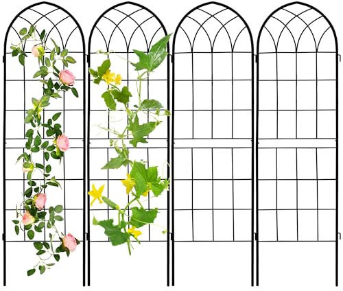 LZRS 4 Pack 71x20in Rustic Iron Arch Decoration Garden Trellis with Black Metal Coating – Perfect for Supporting Climbing Plants Outdoor, Roses, Vines, Flowers, and Vegetables.