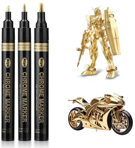 Kigniote Set di 3 penne metalliche dorate permanenti Liquid Chrome pennarelli speciali con vero effetto specchio, penna dorata impermeabile per colorare il modello, graffiti, manicure, metallo, vetro