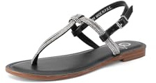 QUEEN HELENA Sandali Infradito con Strass Bassi Casual Eleganti Donna Y6001 (Nero, Sistema Taglie Calzature EU, Adulto, Donna, Numero, Media, 37)
