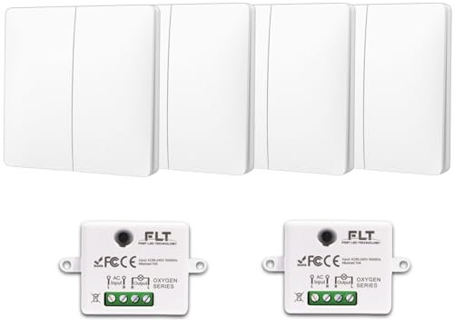 Interrupteur sans fil et sans pile Auto alimenté - Écologique - Qualité Pro - Va et vient RF 4 télécommande double allumage + 2 relais radio encastrable - Longue Distance - Intérieur Extérieur IP64