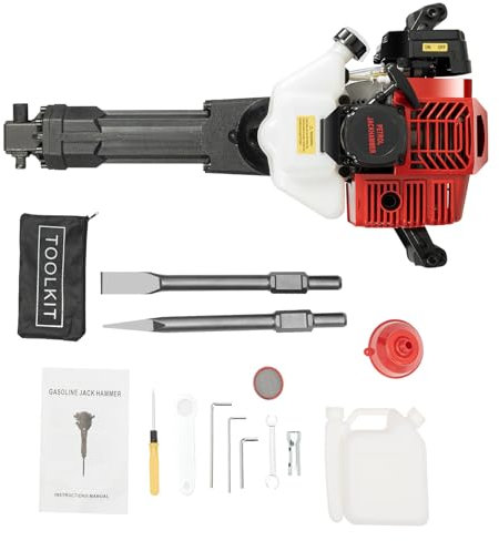 SICHENSH Marteau de démolition à essence 2 temps, perceuse à percussion à essence 52 cc, marteau burineur professionnel, avec refroidissement par air, brise-béton à essence, marteau burineur