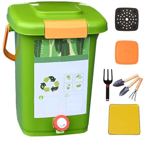 Bidone da cucina con rubinetto per raccogliere compost liquidi, salvaspazio, portatile, per interni, design elegante (15 l), 1 set
