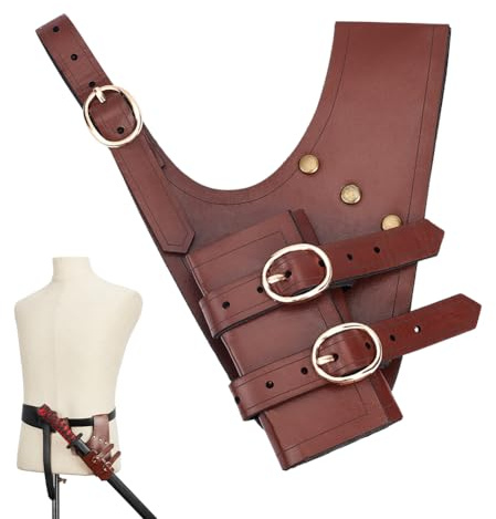 NBEADS Medieval Sword Frog Holster, Leather Sword Holster for Belt Right Hand Sword Sheath PU Leather Sword Holder Renaissance Belt Sheath for Dagger Knight Pirate Cosplay Costume, Saddle Brown