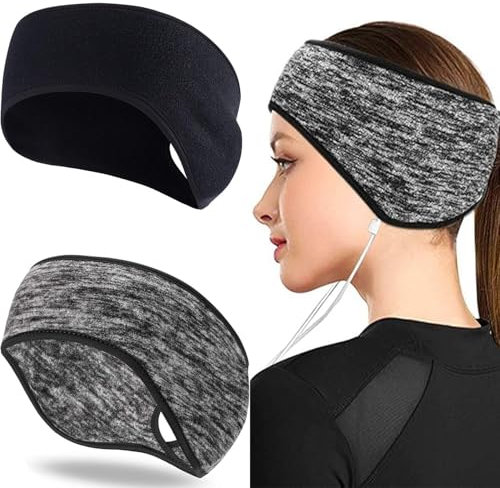 2 Pcs Running Headband, Winter Warm Sports Headbands with Ponytail Hole for Women Girls, Windproof Fleece Thermal Full Cover Ear Muffs for Running Yoga Cycling Basketball Fitness Ski.