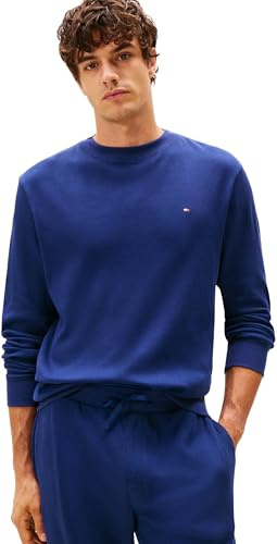 Tommy Hilfiger Sweatshirt Hombre Waffle con Cuello Redondo, Azul (Preppy Navy), XL
