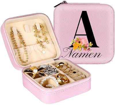 loongway Schmuckkästchen Klein Personalisiert mit Namen und A-Z Blume, Schmuckaufbewahrung für Mädchen PU-Leder, Reise Schmuckschatulle Schmuckkasten für Mädchen Geschenk für Muttertag, Geburtstag