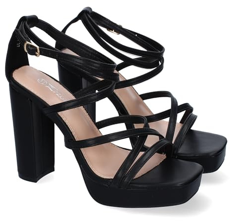 shoes&blues.es 91324 Sandalias de Tacon para Mujer, Elegantes, Diseno Moderno con Tiras Cruzadas con Cierre de Hebilla, Ideales para Primavera-Verano. Negro Talla 37