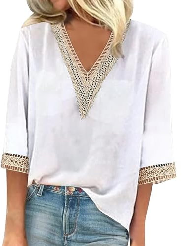 Summer Clothes Soldes Haut Femme Ethnique Soldes Chemisier Manche Courte Chemise+Blanche+Femme Pull Cache Coeur en Mousseline De Soie Chemise SoiréE VêTements NoëL Tee Shirts Col V Rose Pale