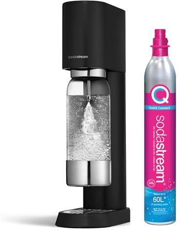 sodastream Ensō – Machine à eau pétillante avec système CO₂ Quick Connect, cylindre de gaz 60L, 1 bouteille 1L sans BPA et chiffon de nettoyage inclus, noire