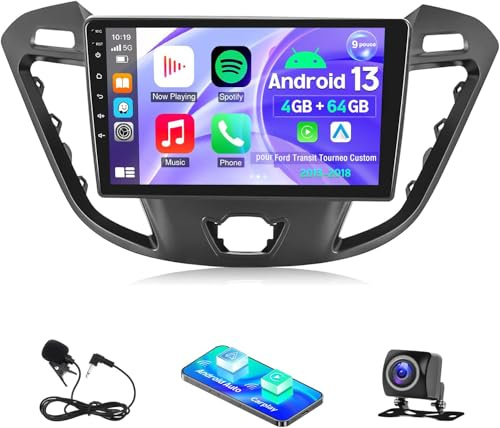 4 + 64 G Android-bilradio för Ford Transit Tourneo anpassad 2013-2018, 2 DIN med Carplay Android-bil Bluetooth WiFi GPS-navigering FM/RDS pekskärm delad skärm rattkontroll omvänd kamera