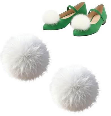 tikono Lot de 2 pinces à chaussures en fourrure avec pompons amovibles pour chaussures plates, pompons, fête de mariage, accessoires de bricolage de Noël