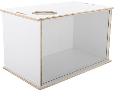 ABOOFAN Bañera de Arena para Chinchillas y Hámsteres Contenedor de Madera y Acrílico Blanco, Práctica para Uso en Casa y Tiendas de Mascotas