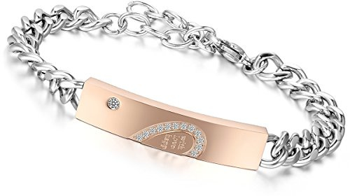 Flongo partnerarmband armband rostfritt stål armband armkedja med önskan kärlek och lycka gravyr hjärta länk handled zirkon silver ros guld svart pansarkedja kedja män, kvinnor, 16 5 cm, Rostfritt