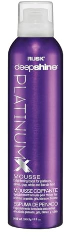 RUSK Deepshine PlatinumX Mousse, Lightweight, Alcohol-Free, for Platinum, Blonde, Gray, and Silver Hair, Enhances Body and Volume While Restoring Haircolor, 8.8 oz