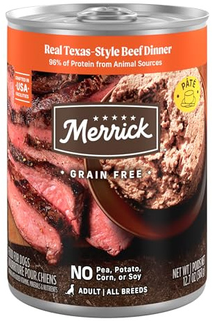 Merrick Grain Free Premium And Natural Canned Dog Food, Soft And Healthy Wet Recipe, Real Texas Beef Dinner - (Pack of 12) 12.7 oz. Cans