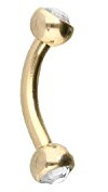PIERCINGLINE Chirurgenstahl Banane ZWEI KRISTALLE Gebogener Piercing Stab Augenbraue Brust Intim Ohr goldfarben 1,2 x 6 x 4 mm
