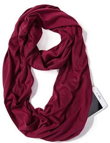 elzama Infinity Loop Solid Color Scarf With Hidden Zipper Pocket For Women - Lightweight Travel Neck Wrap, 03-burgundy, Free