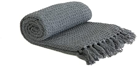 Emma Barclay Honeycomb - Recycled Cotton Plain Waffle Textured Chair Sofa Setee Throw Over Blanket in Charcoal Grey - 90x100 (228x254cm)