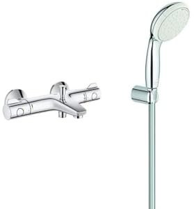 Grohe Grohtherm 800 Thermostate (Thermostat-Wannenbatterie, DN 15) chrom, 34567000 & 27799001 Tempesta 100 Wandhalterset 2 Strahlarten, Chrom