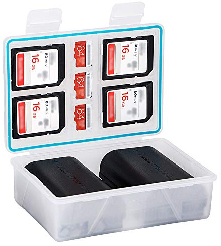 JJC Custodia Impermeabile per Fotocamera e Scheda di Memoria per Canon LP-E12 x4/Fujifilm NP-W126 x2, Nikon EN-EL15 x2/Sony NP-F550 x1 Custodia per Fotocamera e Scheda di Memoria SD MSD XQD