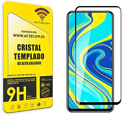 actecom® PROTECTOR PANTALLA Compatible con XIAOMI REDMI NOTE 9s 9D NEGRO CRISTAL TEMPLADO PARA XIAOMI REDMI NOTE 9s COMPLETO CON MARCO 2.5D